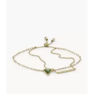 Image of Fossil Womens Val Joyful Expression Green Aventurine 14K Plated Brass Chain Bracelet - Gold