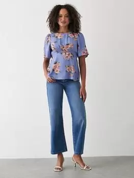 Image of Dorothy Perkins Floral Shirred Front Detail Tea Blouse - Purple, Purple, Size 10, Women