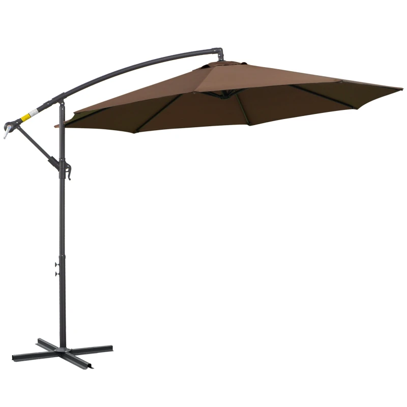 Image of Outsunny 3m Garden Banana Parasol Cantilever Umbrella w/Crank& Base Brown - Outsunny 84D-037CF