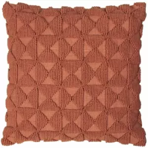 Image of Furn Varma Geometric Knit 100% Cotton Cushion Cover, Brick, 45 x 45 Cm