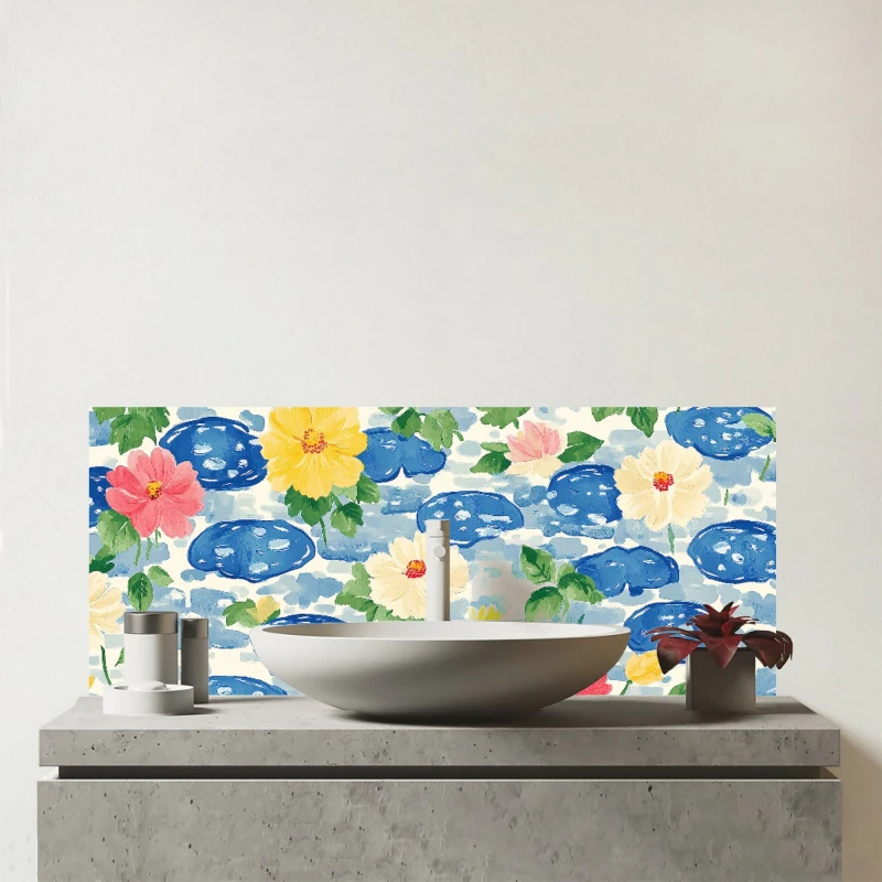 Image of Warren Reed - Designer Puddles & Rain Design Glass Bathroom Splashback Multicolor Unisex