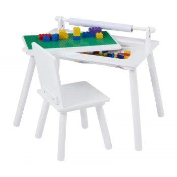 Image of Multi-purpose Writing Table & Chair with Construction Board - White