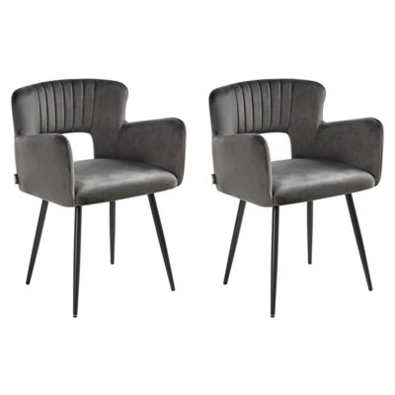 Image of Beliani Set Of 2 Dining Chairs Sanilac Velvet Dark Grey
