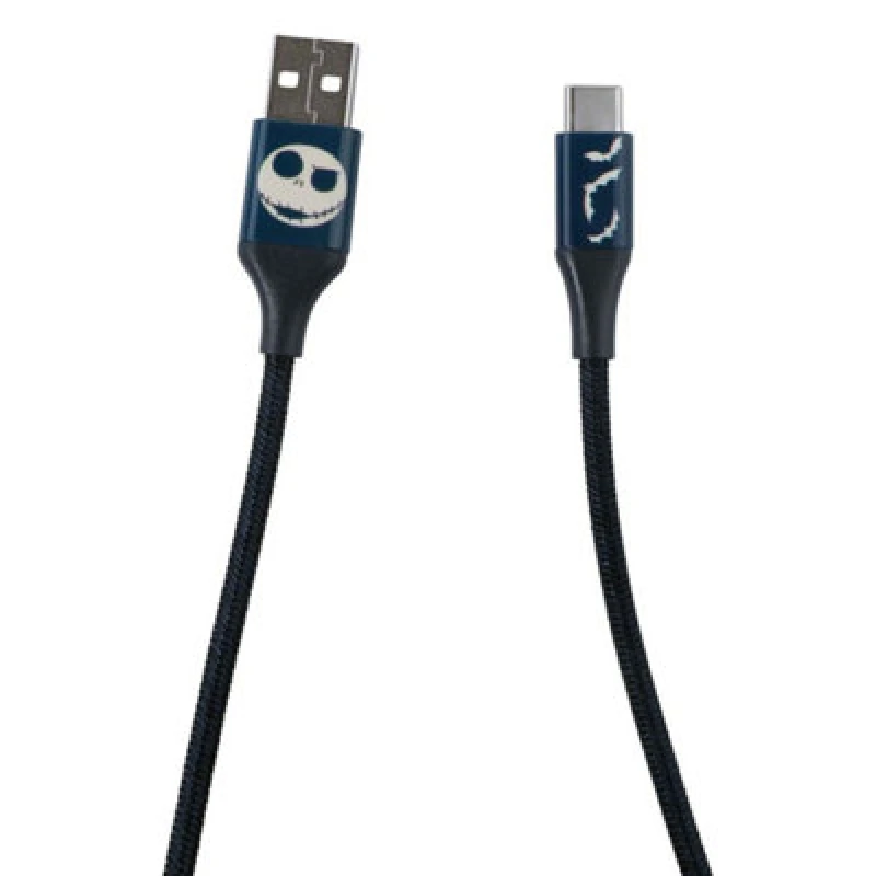 Image of Disney Nightmare Before Christmas 6ft USB-A To Type-C Braided Charging Cable Jack Bats in Blue Blue One Size Unisex 8101167124102