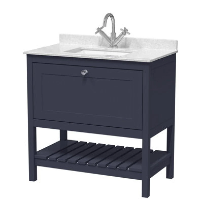 Image of Balterley Bathroom Floor 1 Drawer Vanity & 1 Tap Hole Marble Top, Blue, 800mm in Blue Blue Unisex