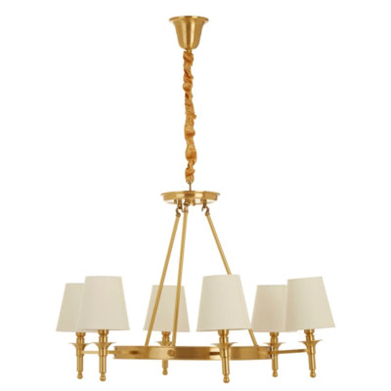 Image of Orsina Elegant 6 Arm Gold Ceiling Light With Linen Shades, Brass Frame Hotel Style Pendant Light, Lighting Fixture