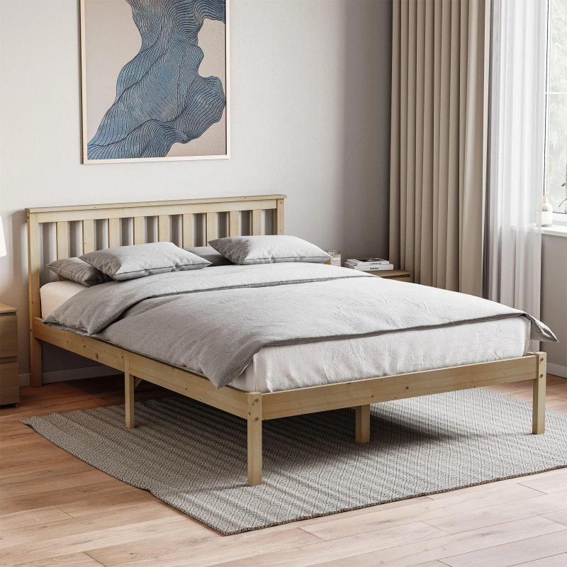 Image of Lassic Vida Designs Milan Double Wooden Bed, Low Foot Pine unisex Double