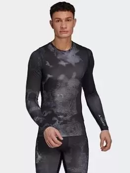 Image of adidas Techfit Allover Print Training Long-sleeve Top, Multi, Size S, Men
