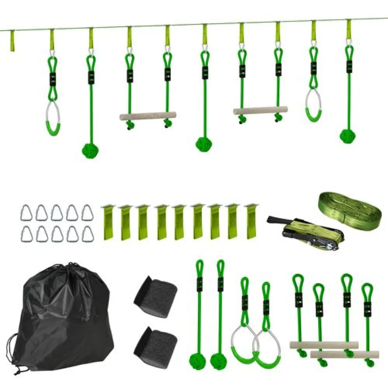 Image of AIYAPLAY 3 Piece Kids Zip Line Kit for Garden, 10m Length, Up to 50kg Green