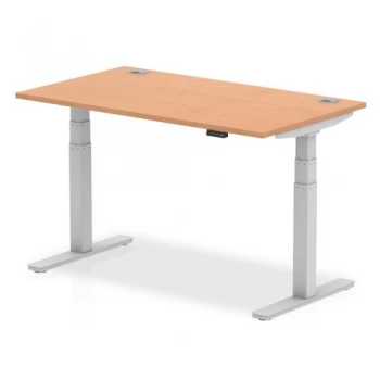 Image of Trexus Sit Stand Desk With Cable Ports Silver Legs 1400x800mm Oak Ref