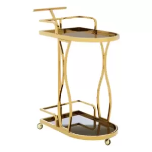 Image of Premier Housewares 2 Tier Trolley Black Tempered Glass Gold Frame