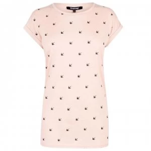 Image of Firetrap Print Boyfriend T Shirt - Blush Swallow