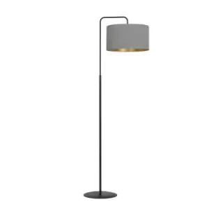 Image of Emibig Hilde Black Floor Lamp with Shade with Gray Fabric Shades, 1x E27