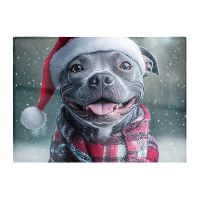 Image of Warren Reed Designer Christmas Staffiordsire Bull Terrier Glass Chopping Board