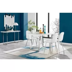 Image of Furniture Box Kylo White High Gloss Dining Table and 4 White Corona Silver Chairs