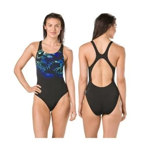 Image of Speedo SwirlyAqua Recordbreaker Swimsuit Black/Blue/Blue 32"