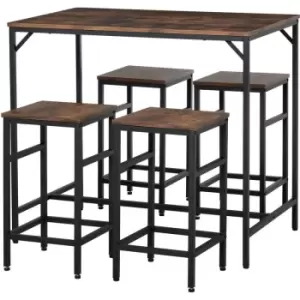 Image of Homcom - Industrial Rectangular Bar Table Set with 4 Stools for Dining Room, Kitchen, Dinette