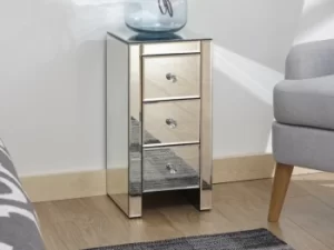 Image of GFW Atlantic Clear Glass 3 Drawer Narrow Mirrored Bedside Cabinet Assembled