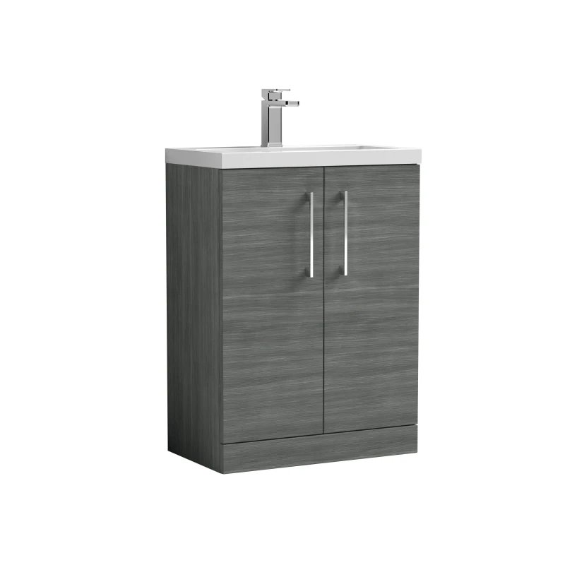 Image of Balterley Free Standing 2 Door Vanity Polymarble Basin Woodgrain Anthracite 60cm Grey