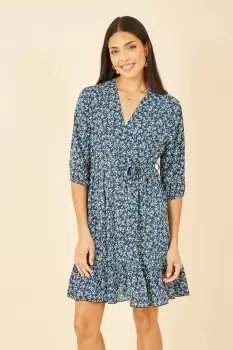 Image of Blue Ditsy Floral Wrap Skater Dress