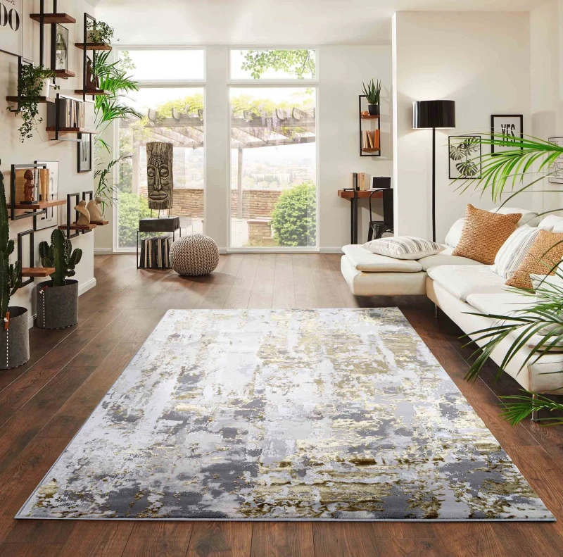 Image of Styra Modern Living Room Rug - Abstract Area Rugs Gold 200X290 Cm