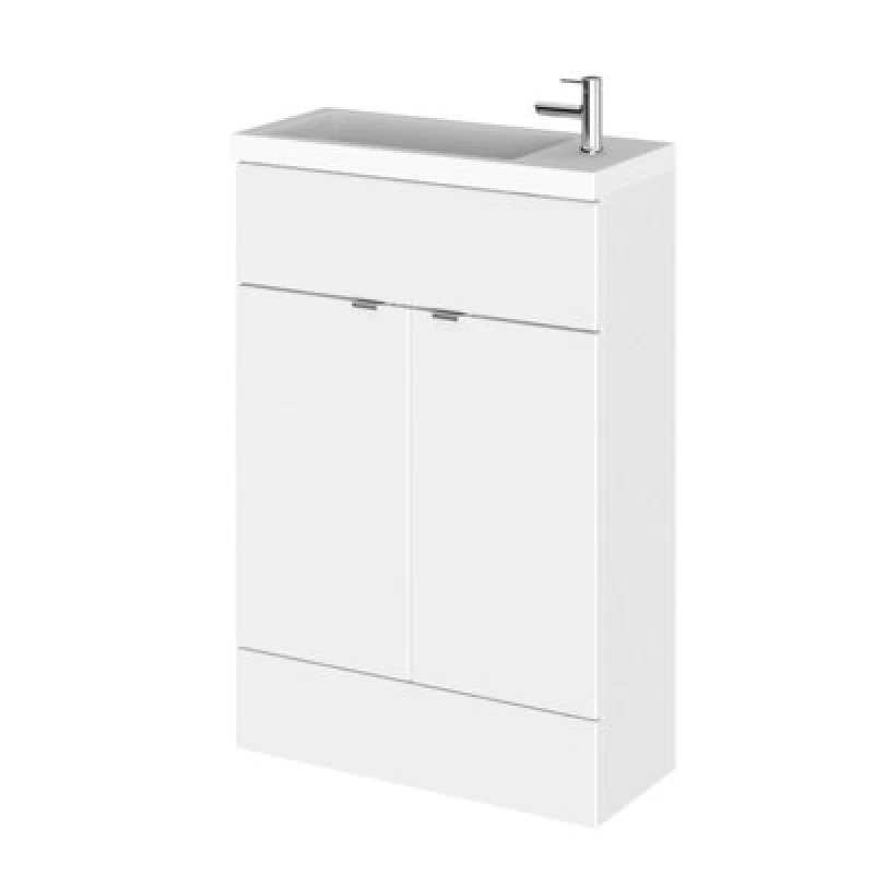 Image of Hudson Reed Fusion Floor Standing 2 Door Vanity Unit & Polymarble Basin Compact, Bathroom Sink Vanity Unit, 600mm