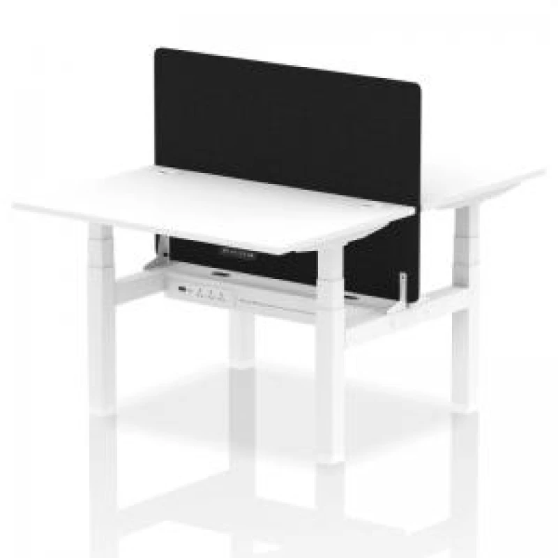 Image of Air Back - to - Back 1200 x 800mm Height Adjustable 2 Person Bench Office Desk White Top - Cable Ports White Frame - Black Straight Screen