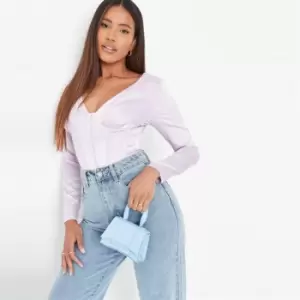 Image of Missguided Long Sleeve Plunge Satin Corset - Purple