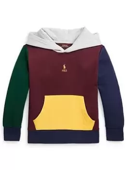 Image of Ralph Lauren Boys Colour Block Hoodie - Harvard Wine, Multi, Size 2 Years