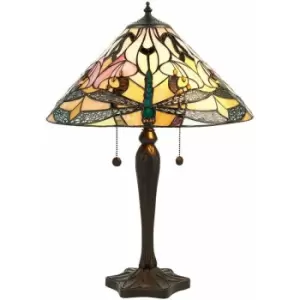 Image of Loops - Tiffany Glass Table Lamp Light Dark Bronze & Rich Cream Dragonfly Shade i00169
