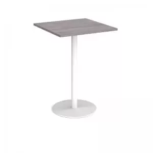 Image of Monza square poseur table with flat round white base 800mm - grey oak