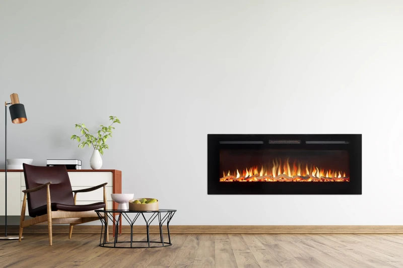 Image of Adam Fires & Fireplaces Orlando Inset / Wall Mounted Electric Fire, 50" in Black Unisex