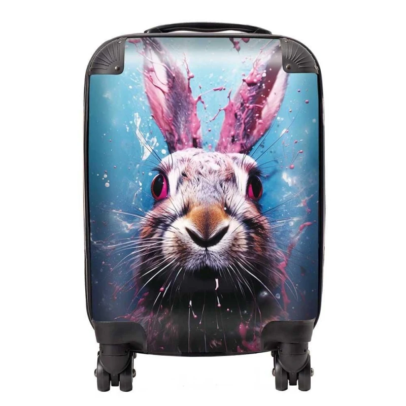 Image of Warren Reed - Designer Rabbit Face Splashart Suitcase in Blue Size: Medium Blue Unisex Medium