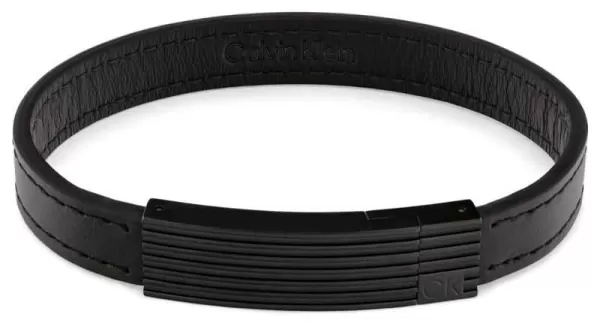 Image of Calvin Klein 35000270 Mens Bracelet Black Leather Black Jewellery