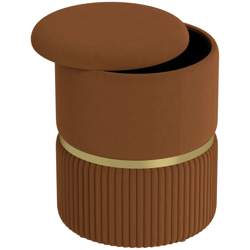 Image of HOMCOM Round Pouffe - Storage Footstool with Cushioned Top - Light Brown TJ Hughes 5061025072217