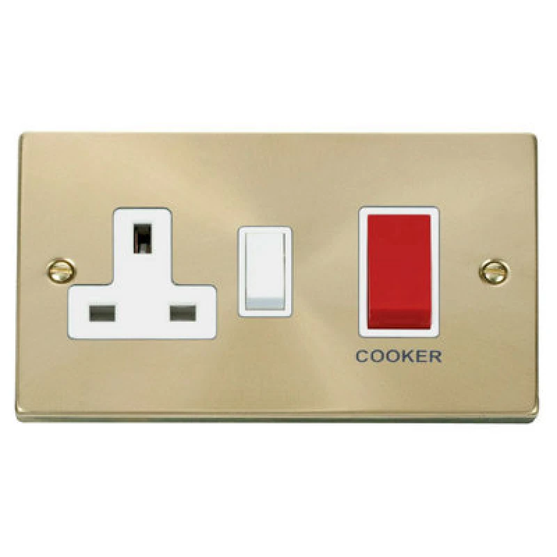 Image of SE Home Satin / Brushed Brass Cooker Control 45A With 13A Switched Plug Socket Gold unisex