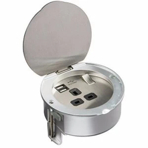 Image of KnightsBridge 13A 1G Stainless Steel Recessed Desk Top and Floor Socket with Twin 5V USB Charger Ports