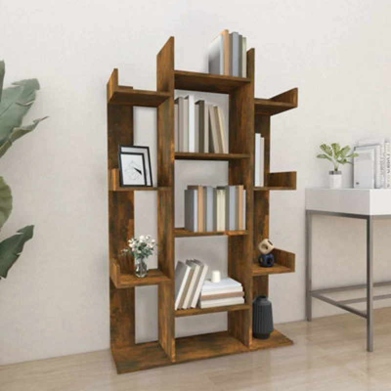 Image of Vidaxl Book Cabinet Smoked Oak 86X25.5X140 Cm Engineered Wood, Brown 816002