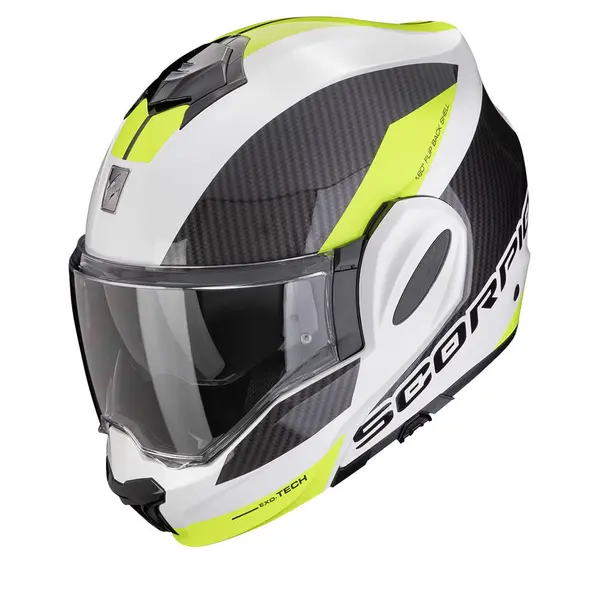 Image of Scorpion Exo-Tech Evo Team White-Neon Yellow Modular Helmet Size 2XL