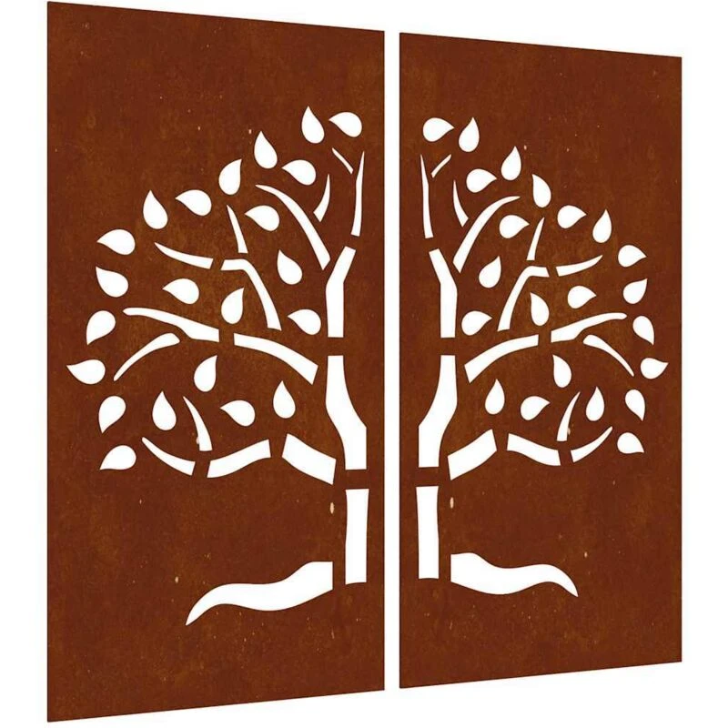 Image of vidaXL Garden Wall Decorations 2pc 105x55cm Corten Steel Tree Design, Brown 824510
