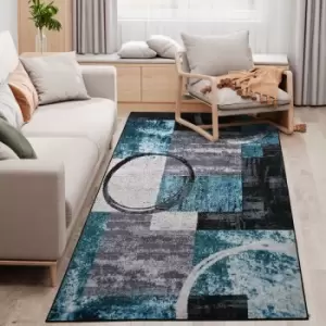 Image of Large Blue Area Rug, Geometric Carpet for Living Room Bedroom, 160x230cm - Homcom