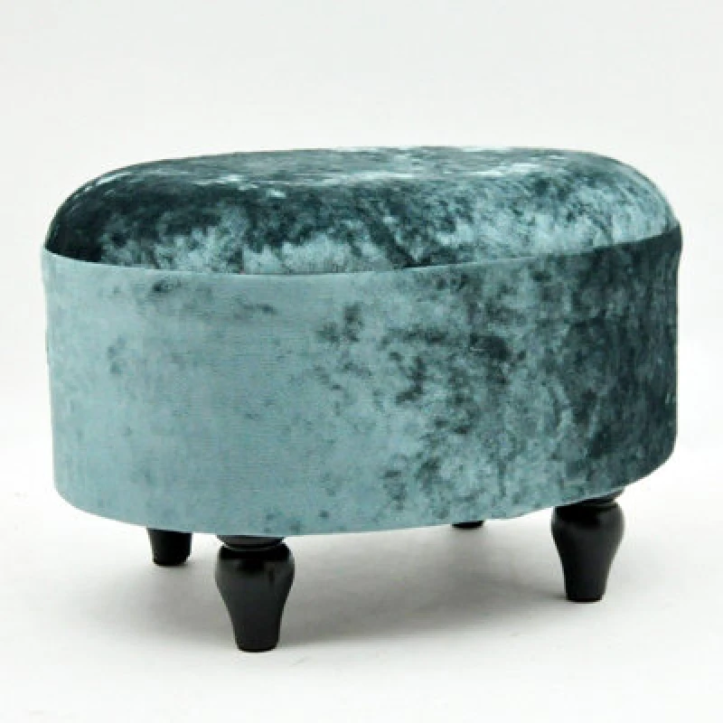 Image of Minster Luxury Oval Footstool - Velvet - L27 X W40 X H30 Cm - Blue
