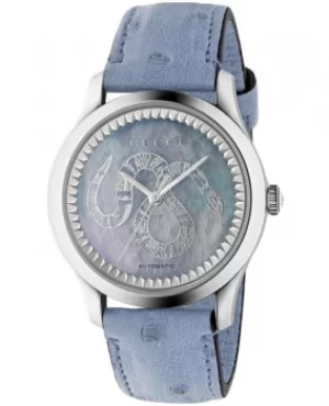Image of Gucci G-Timeless King Snake Mother of Pearl Dial Blue Leather Strap Womens Watch YA1264113 YA1264113