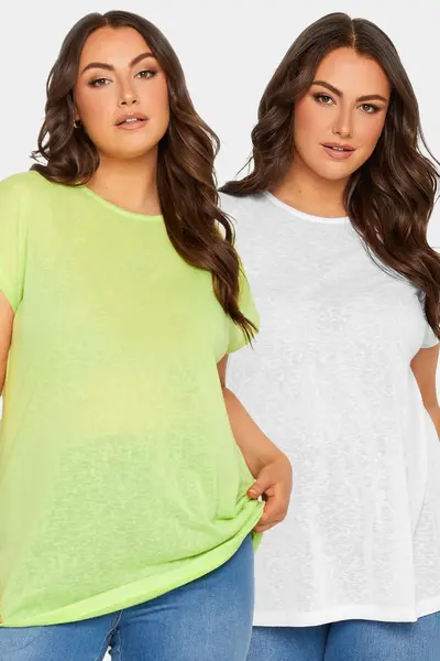 Image of Yours 2 Pack Linen Look T-Shirt Green