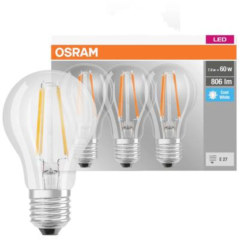 Image of Osram OSRAM 4058075819535 LED (monochrome) EEC E (A - G) E-27 Pear shape 6.5 W = 60 W Neutral white (Ø x H) 60 mm x 60 mm 3 pc(s) 4058075819535