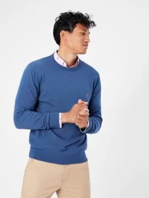 Image of Joules Jarvis Knitted Crew Jumper, Ink Blue, Size L, Men