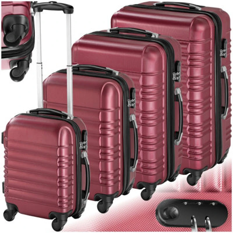 Image of Tectake Suitcase Set Of 4 Abs Hard Shell Luggage Travel Trolley 4 Wheel Lightweight Telescopic Handle - Burgundy