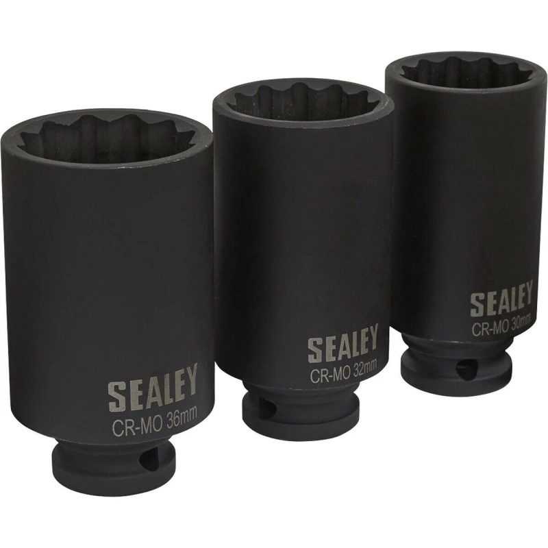Image of Loops 3 PACK - 30mm 32mm 36mm DEEP Impact Socket Set - 1/2" Square Drive - 12 Point Multi