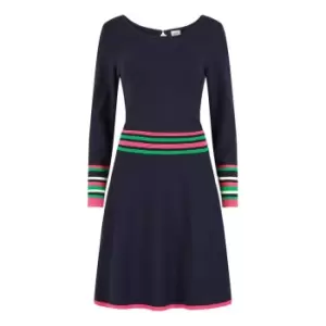Image of Yumi Navy Knitted Dress With Contrast Stripe - Blue
