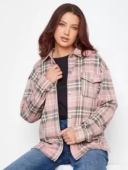 Image of Long Tall Sally Pink Check Shacket, Pink, Size 14, Women